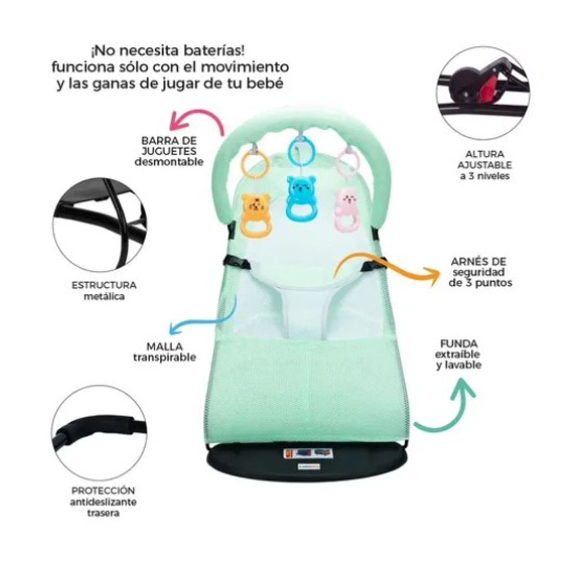 OFERTABKN - Silla Mecedora Bebe Columpio Infantil Portátil Ajustable