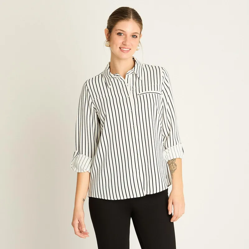 LORENZO DI PONTTI - Blusa Blanca con Rayas Finas