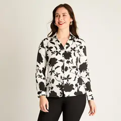 LORENZO DI PONTTI - Blusa Negra Floral con Estilo Camisero