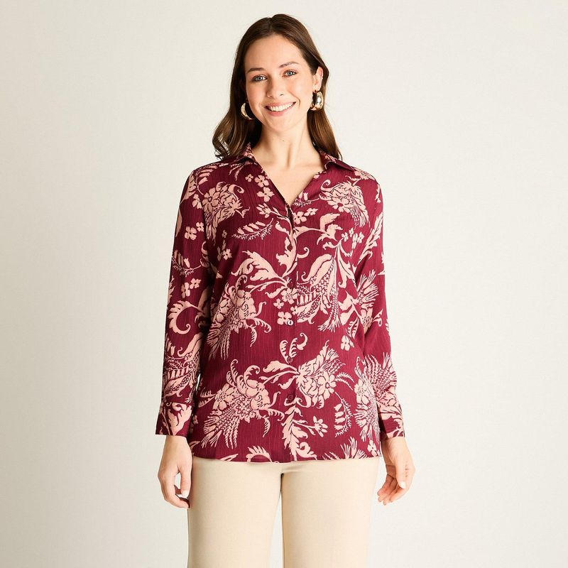 LORENZO DI PONTTI - Blusa Burdeo Estampada Manga Larga
