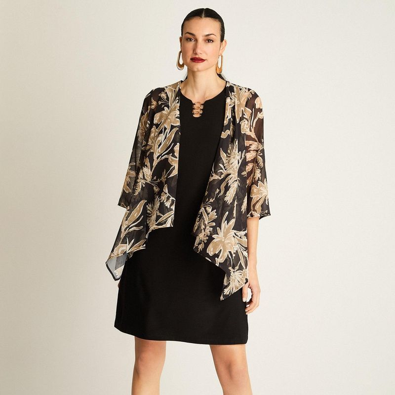 LORENZO DI PONTTI - Vestido Twin Set Negro con Tapado Estampado