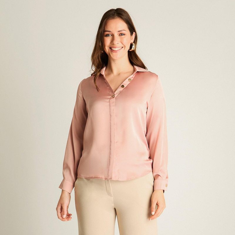 LORENZO DI PONTTI - Blusa Rosada Manga Larga Cuello Camisero