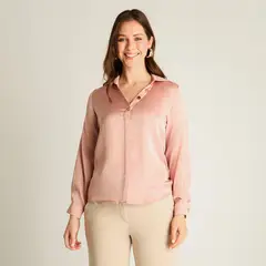 LORENZO DI PONTTI - Blusa Mujer Rosa Claro Cuello Camisero V - Primavera Cherry Lady