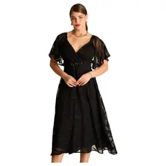 LORENZO DI PONTTI - Vestido Midi Negro Escote V