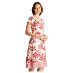 LORENZO DI PONTTI - Vestido Midi Rojo Estampado Floral con Detalle en Ruedo