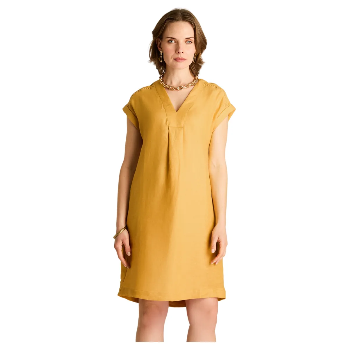 LORENZO DI PONTTI - Vestido Corto Mostaza 100% Lino