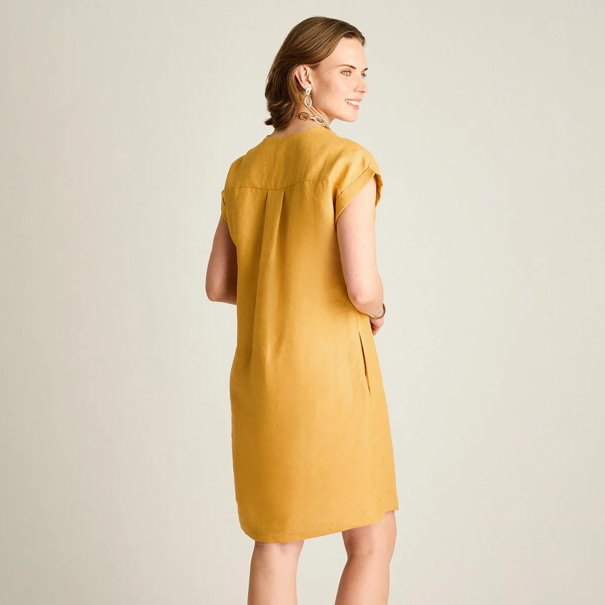 LORENZO DI PONTTI - Vestido Corto Mostaza 100% Lino