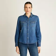 ACUARELA - Blusa Algodón Azul Claro Manga Larga