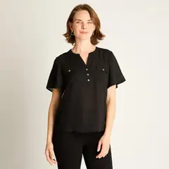 LORENZO DI PONTTI - Blusa Negra con Bolsillos Frontales