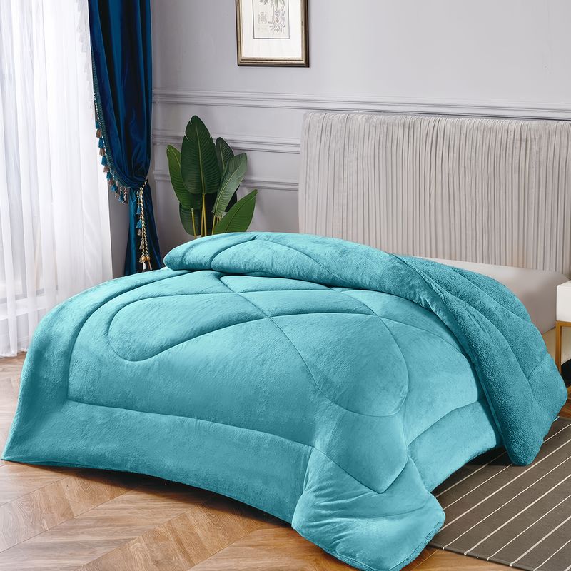 OKAERI - CUBRE CAMA CON CHIPORRO 2 PLAZAS - Turquesa - 2 PLAZAS