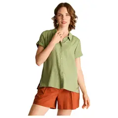 LORENZO DI PONTTI - Blusa Oliva Manga Corta No Elasticado Sin Forro Calce Normal