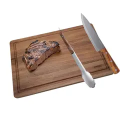 FONTINA - Tabla De Madera + Cuhillo + Pinza Parrilla-Asado