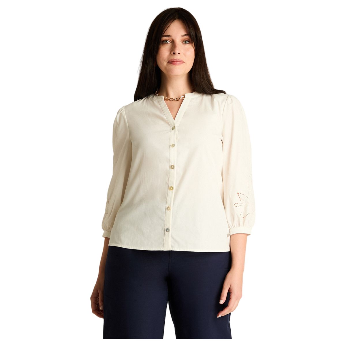 LORENZO DI PONTTI - Blusa Blanco Manga 3/4 No Elasticado Sin Forro Calce Normal