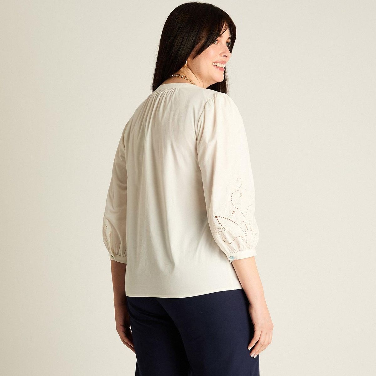 LORENZO DI PONTTI - Blusa Blanco Manga 3/4 No Elasticado Sin Forro Calce Normal