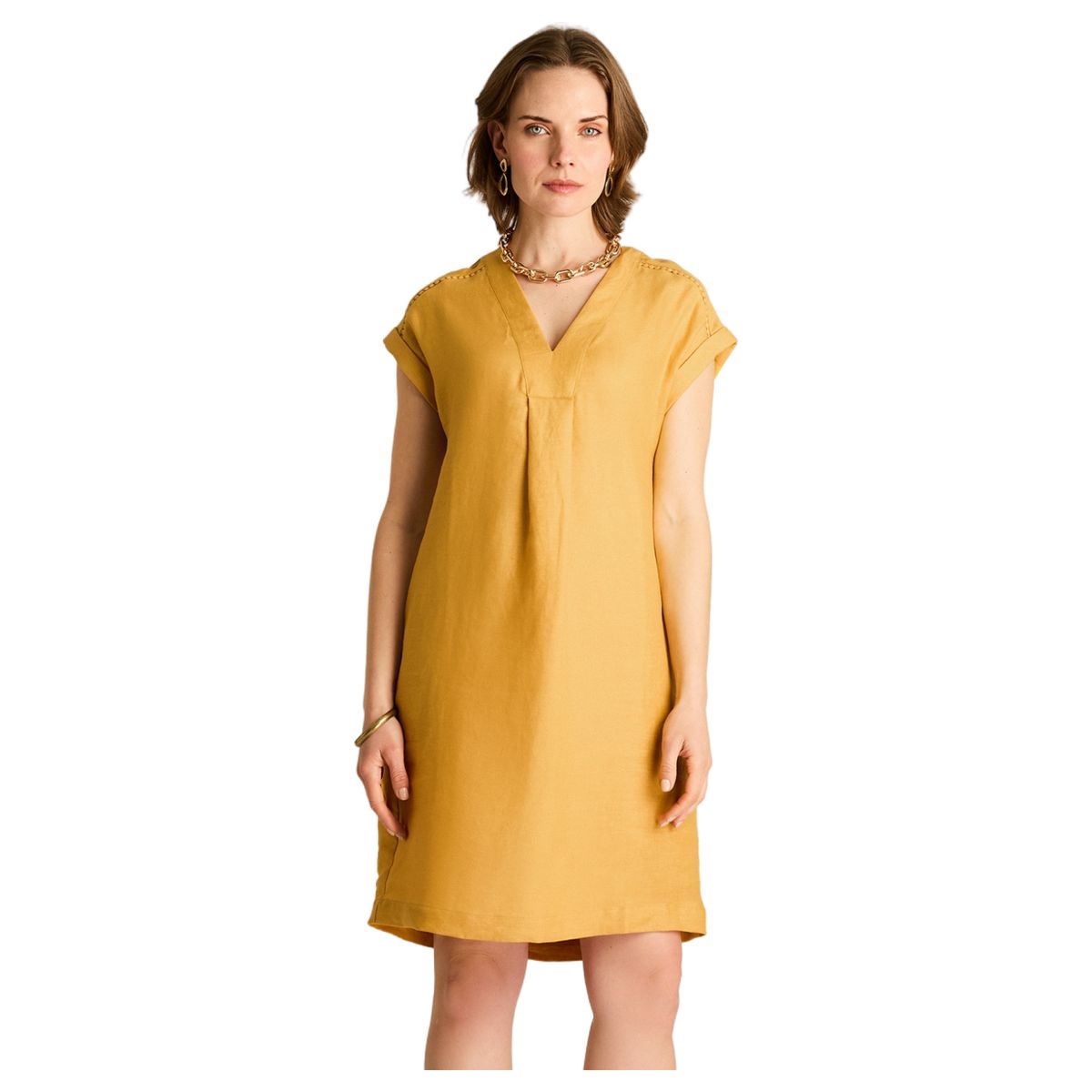 LORENZO DI PONTTI - Vestido Corto Mostaza 100% Lino
