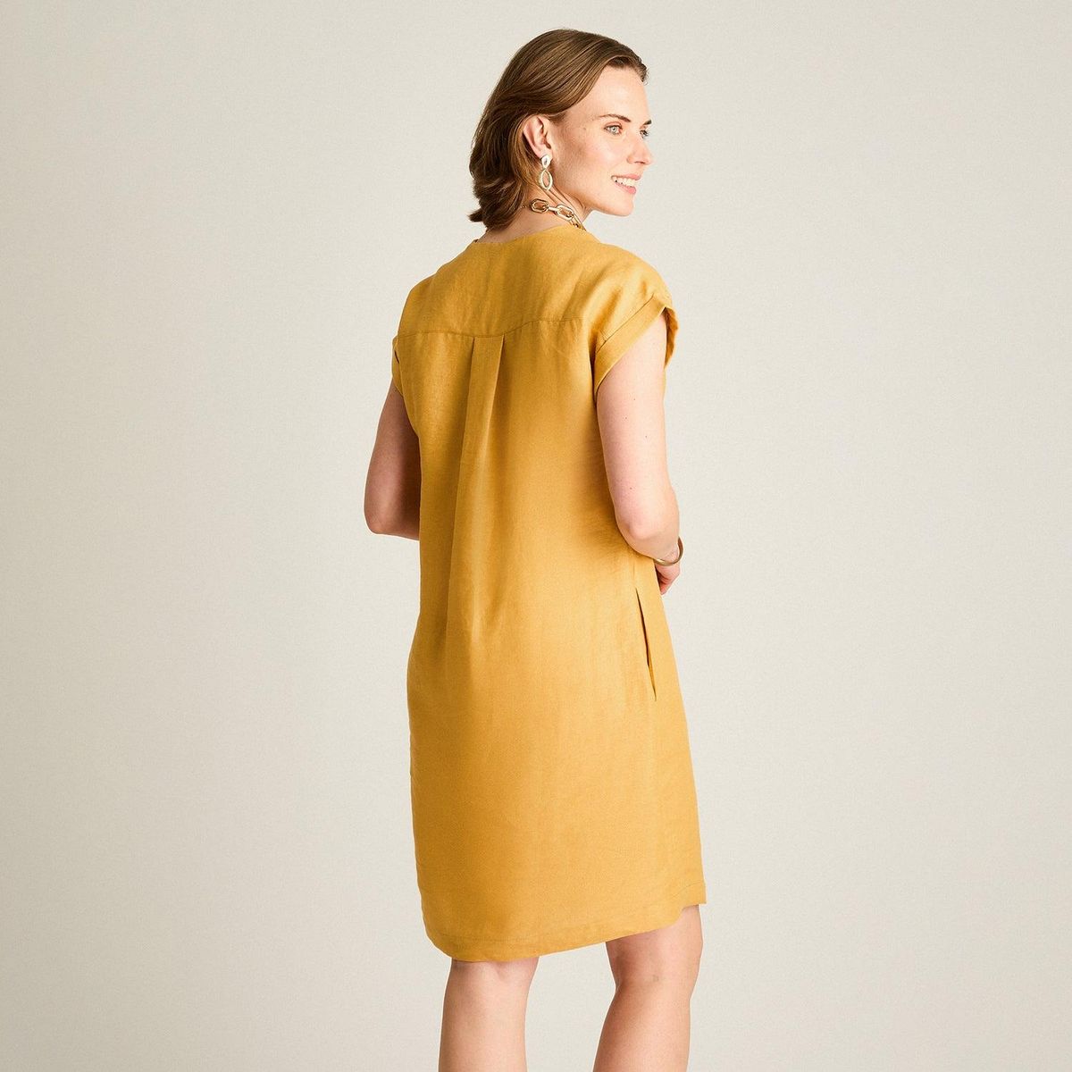 LORENZO DI PONTTI - Vestido Corto Mostaza 100% Lino