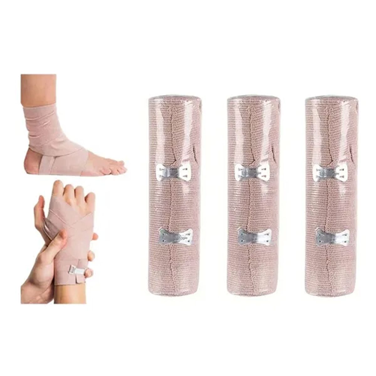 OFERTABKN - Pack3 Venda Elástica Compresión 15cmx45m Vendaje Con Gancho