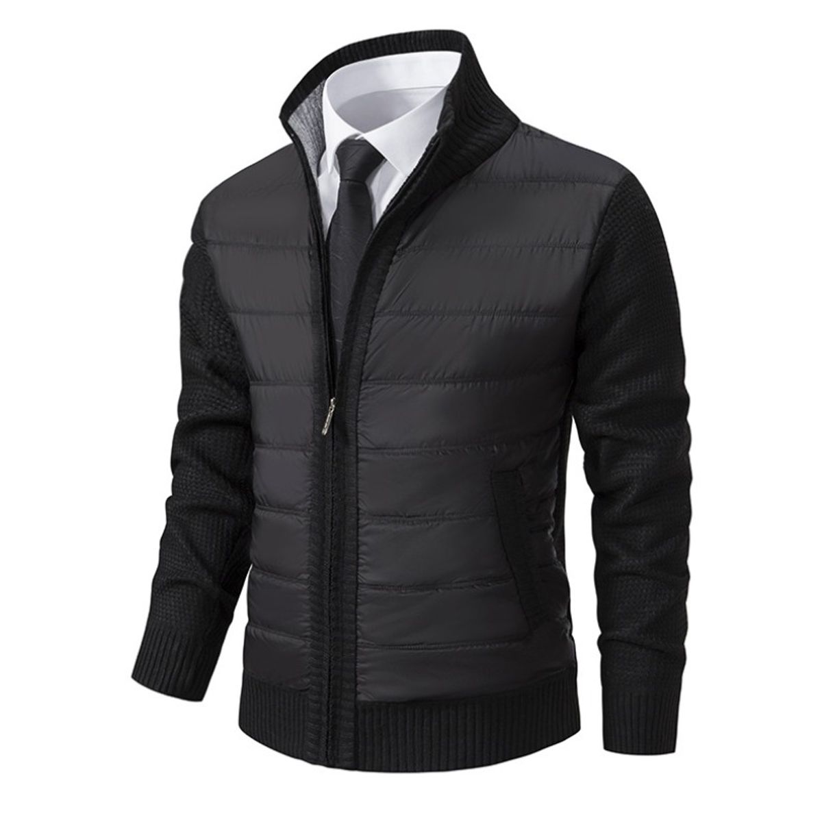 GIOIO - Cárdigan Hombre Tejido Grueso Cuello Alto Forro Polar Urbano Liso​