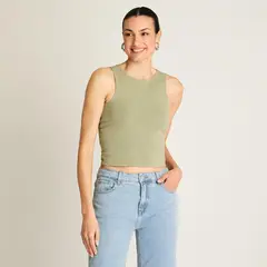 ACUARELA - Polera Crop top Oliva Sin Mangas