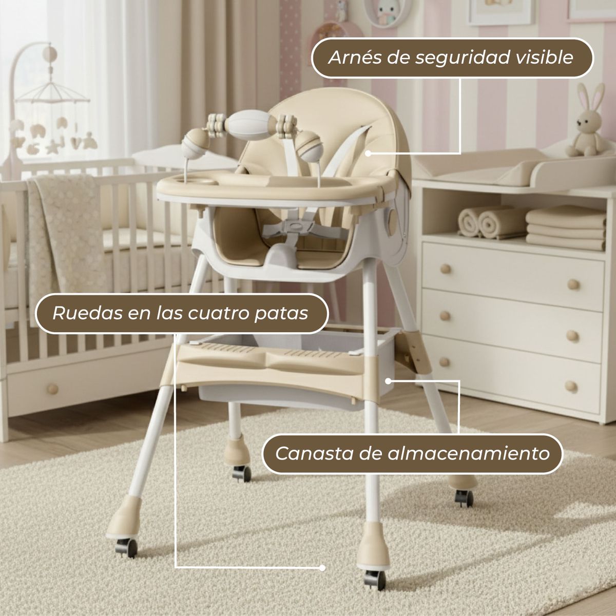 MON PETIT - Silla Comer Bebe Doble Altura Safe Baby Entretenida Beige
