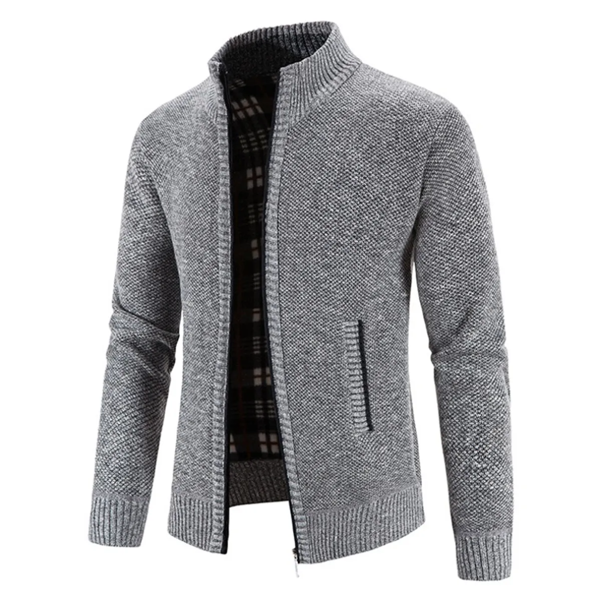 GIOIO - Cárdigan Hombre Forro Polar Tejido Grueso Cuello Alto Corte Urbano​