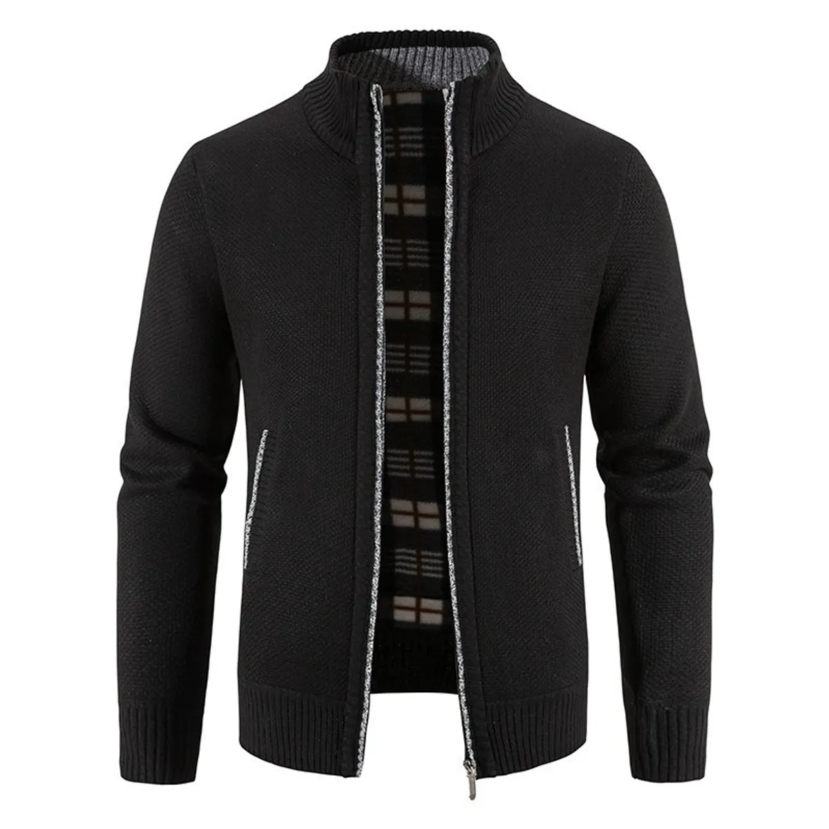 GIOIO - Cárdigan Hombre Forro Polar Tejido Grueso Cuello Alto Corte Urbano​