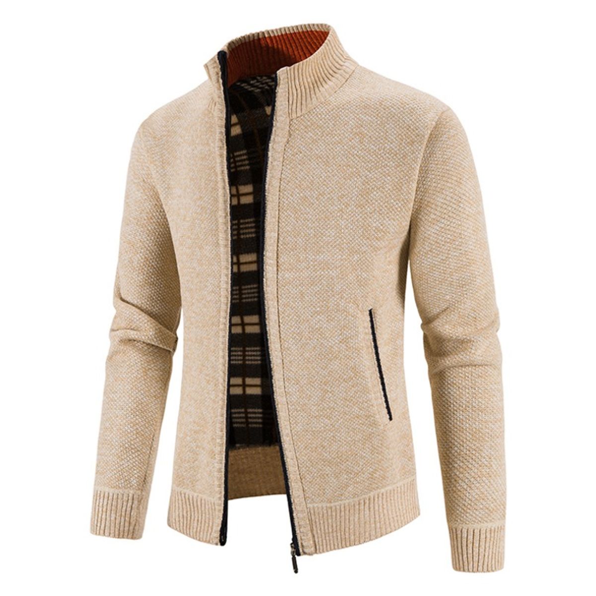 GIOIO - Cárdigan Hombre Forro Polar Tejido Grueso Cuello Alto Corte Urbano​