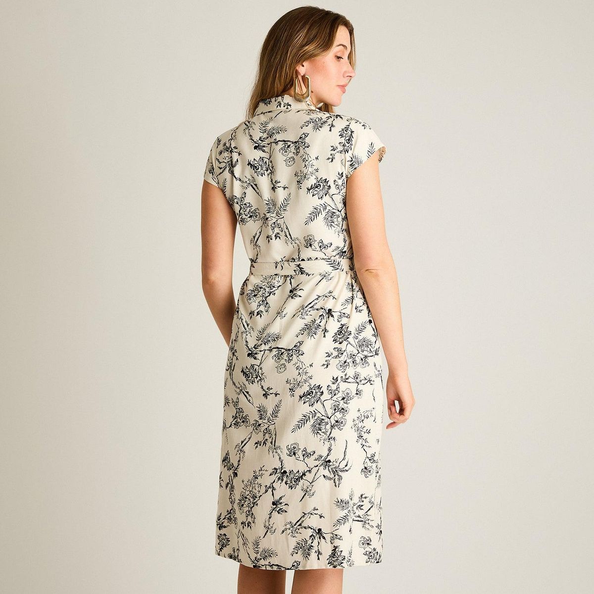 LORENZO DI PONTTI - Vestido Midi Lino Crudo Con Estampado Negro