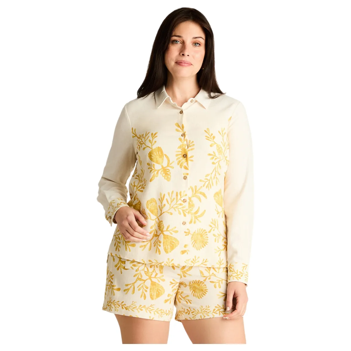 LORENZO DI PONTTI - Blusa Lino Manga Larga con Estampado y Cuello Camisero