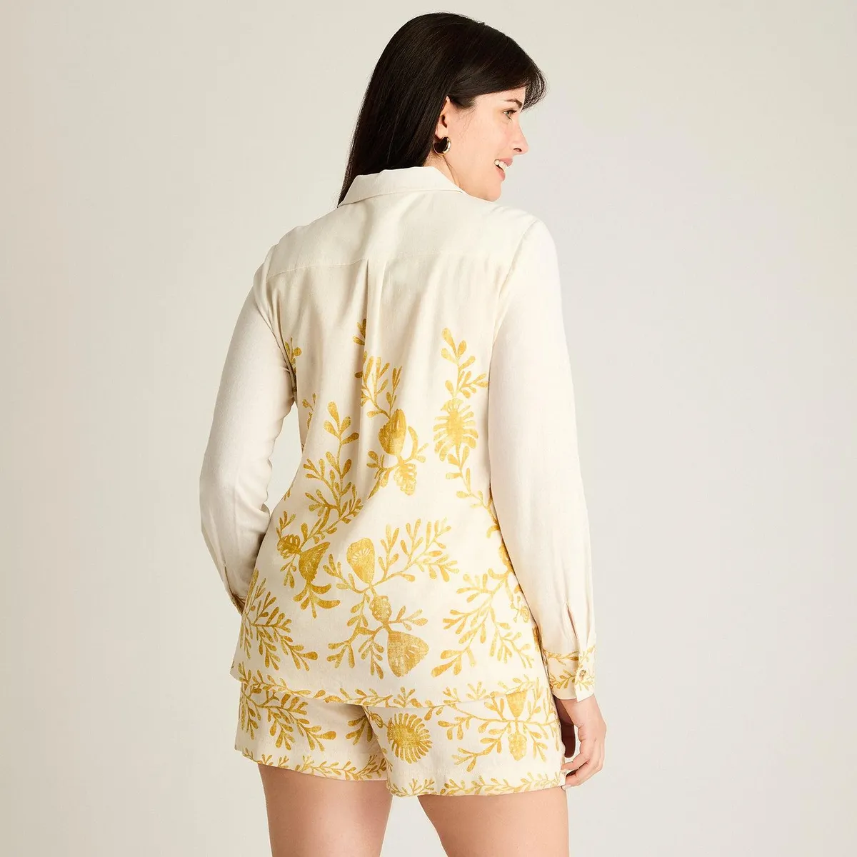 LORENZO DI PONTTI - Blusa Lino Manga Larga con Estampado y Cuello Camisero