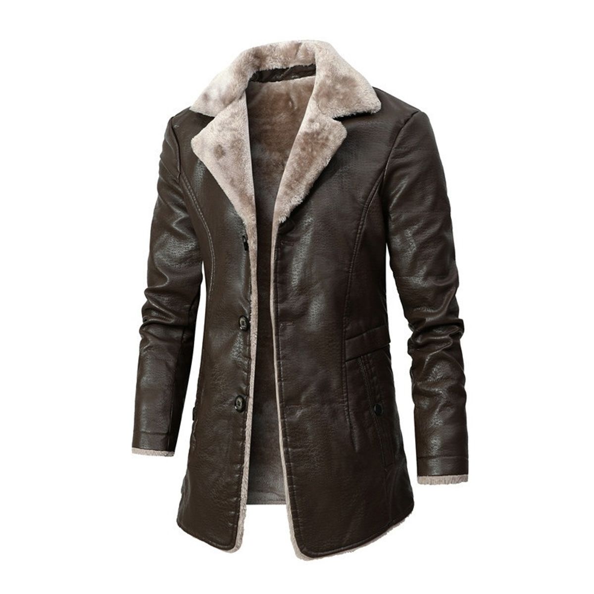 GIOIO - Abrigo Hombre Sintético Premium Medio Largo Solapa Polar Urbano Elegante​