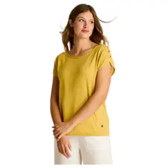 LORENZO DI PONTTI - Polera Mostaza Manga Corta Elasticidad Media Sin Forro Calce Holgado