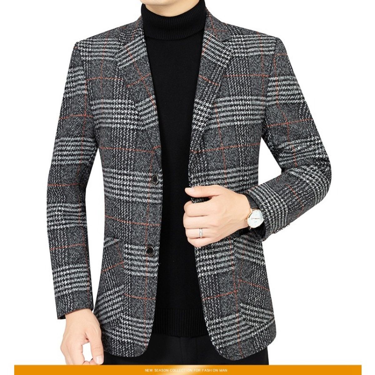 GIOIO - Saco Hombre Urbano Mezcla Lana Liso Diario Elegante​