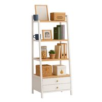 Librero Tipo Escalera con Cajonero 4 Repisas Blanco Madera