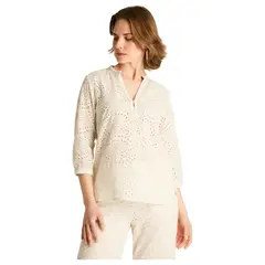 LORENZO DI PONTTI - Blusa Crudo Manga 3/4 con Broderie y Escote Bordado