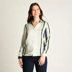 LORENZO DI PONTTI - Blusa Menta Rayada con Estilo Camisero