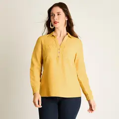 LORENZO DI PONTTI - Blusa Mostaza en Lyocell con Bolsillos