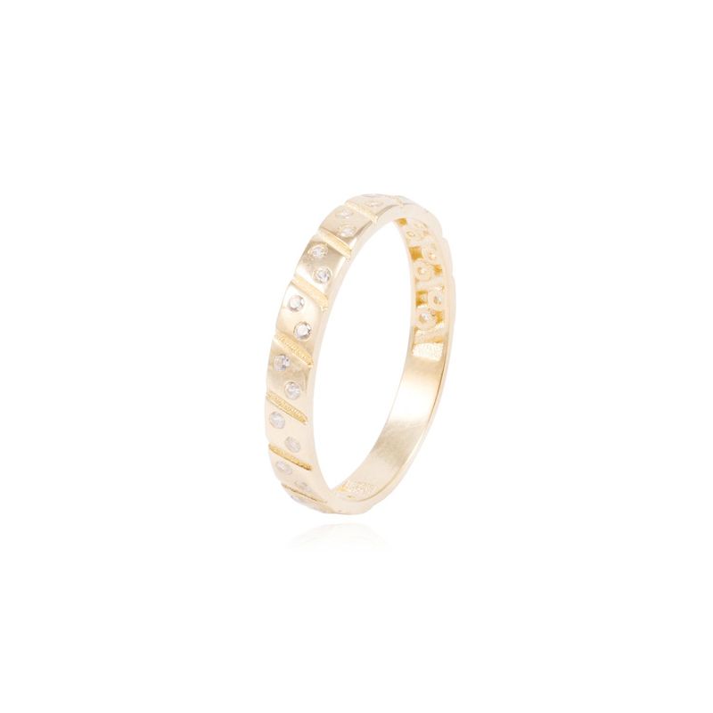 JB JOYAS BARON - Anillo de Oro 18Kt Texturizado y Circon
