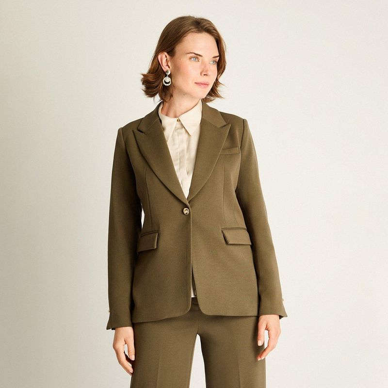 LORENZO DI PONTTI - Blazer Verde con Forro y Puño Interior Estampado