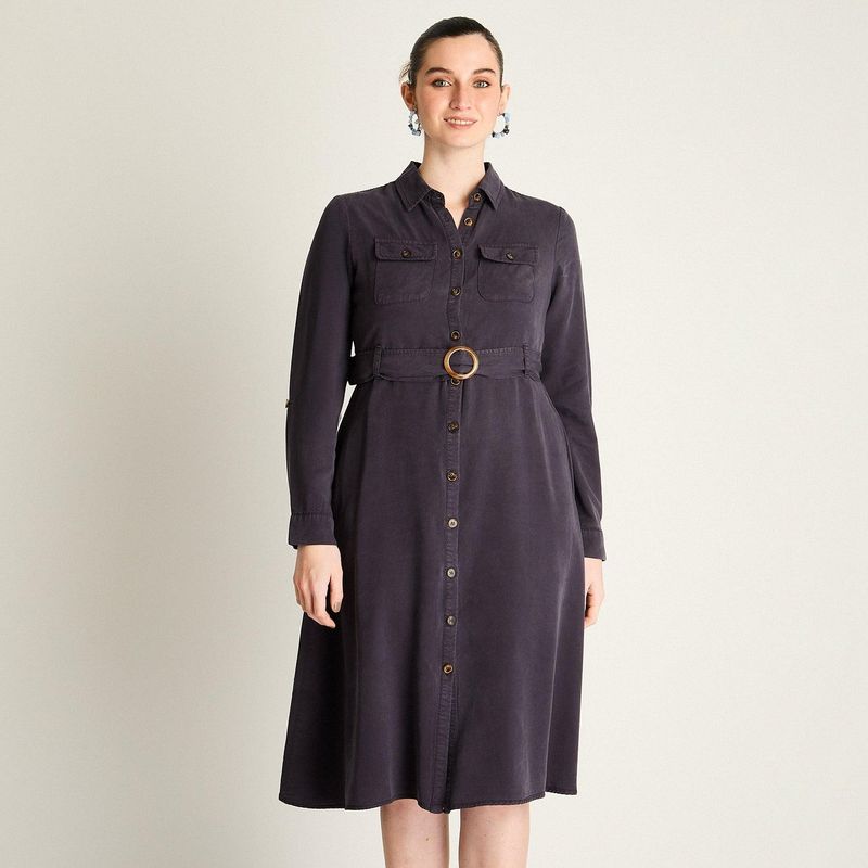 LORENZO DI PONTTI - Vestido Camisero Azul Midi