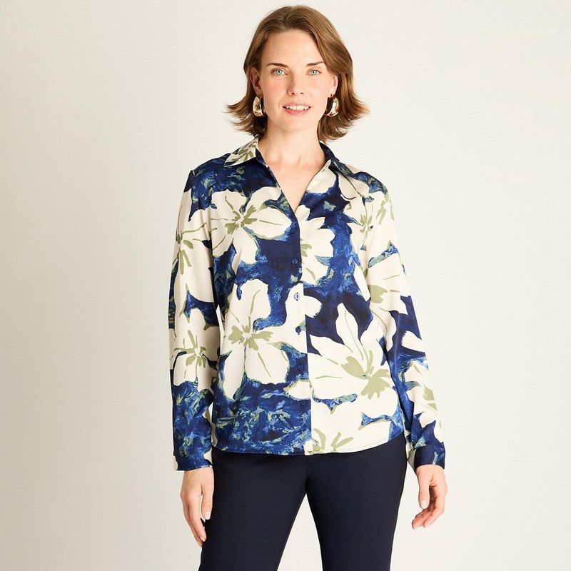 LORENZO DI PONTTI - Blusa Azul Estampada con Caída Fluida