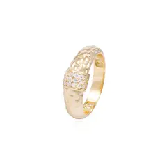 JB JOYAS BARON - Anillo de Oro 18Kt Con Textura y Circon