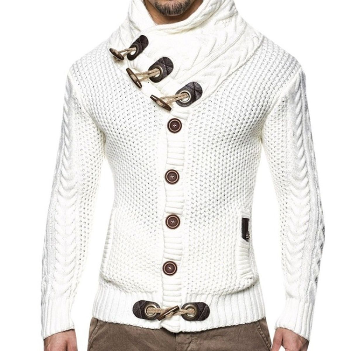 GIOIO - Suéter Abrigo Hombre Talla Grande Cuello Alto Botonado Urbano Elegante​