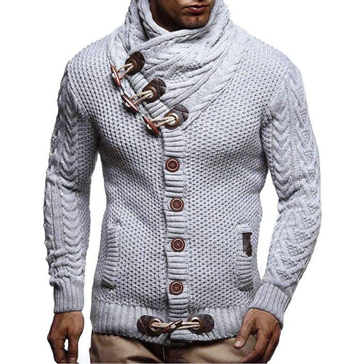 GIOIO - Suéter Abrigo Hombre Talla Grande Cuello Alto Botonado Urbano Elegante​