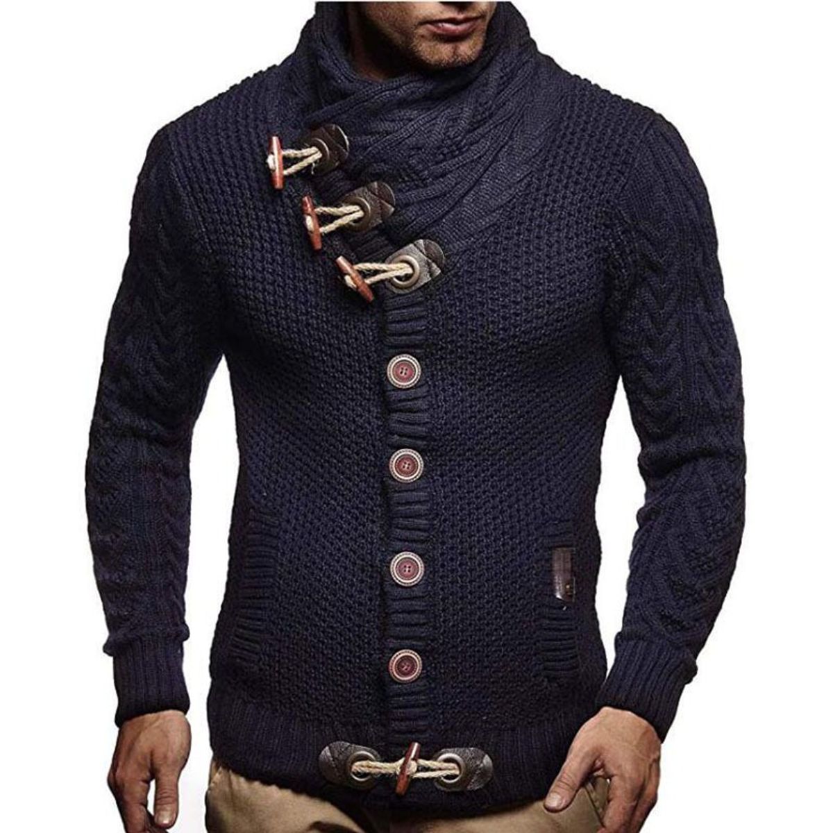 GIOIO - Suéter Abrigo Hombre Talla Grande Cuello Alto Botonado Urbano Elegante​