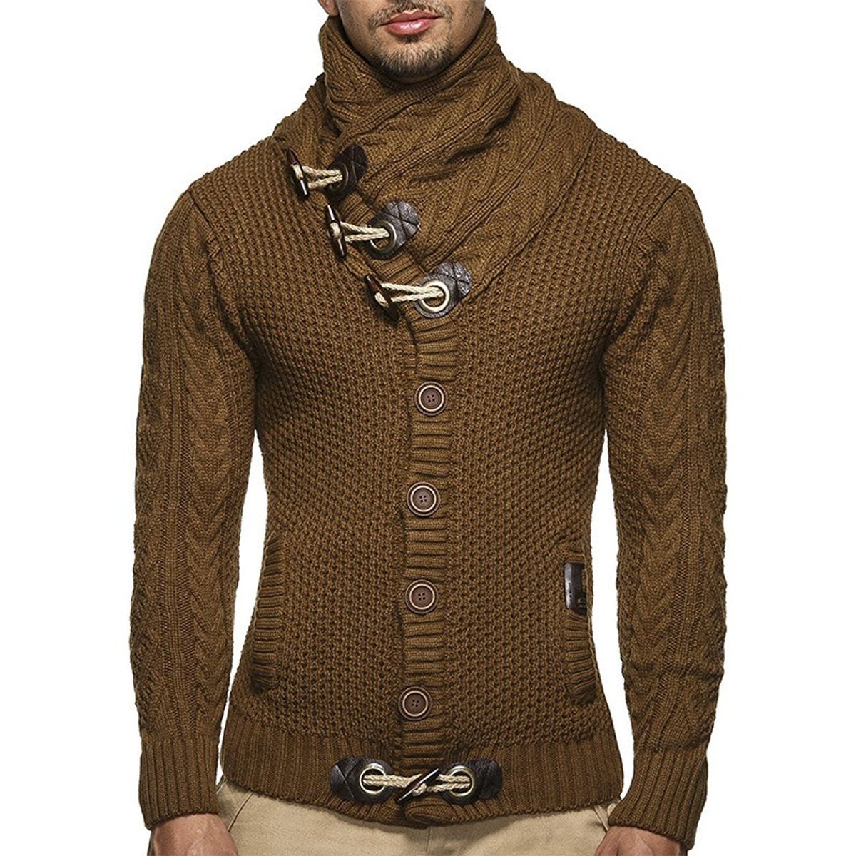 GIOIO - Suéter Abrigo Hombre Talla Grande Cuello Alto Botonado Urbano Elegante​