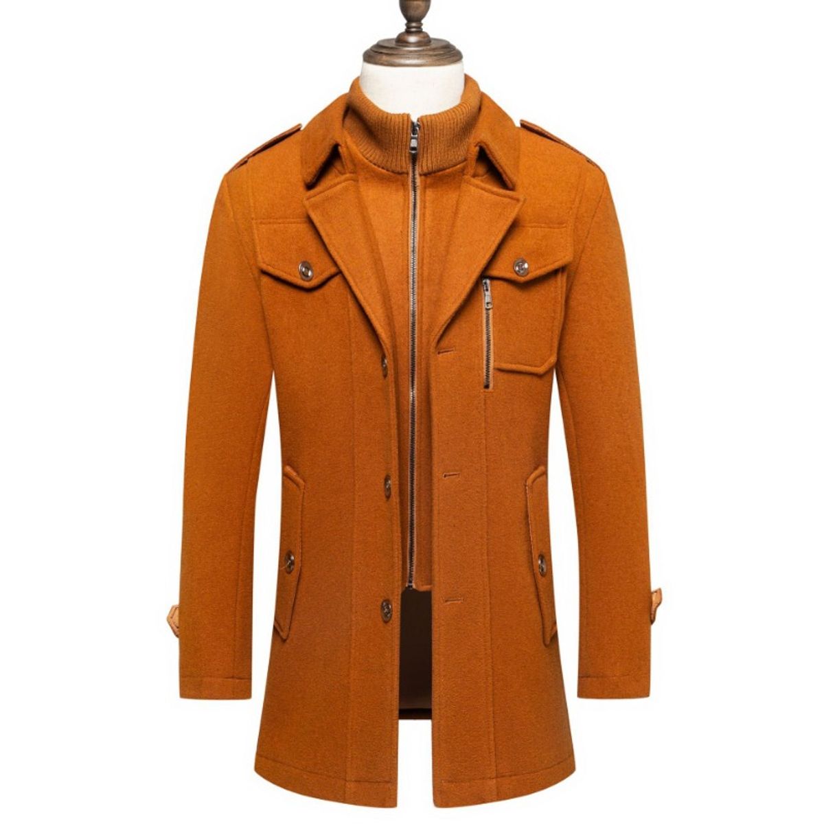 GIOIO - Abrigo Hombre Lana Doble Cuello Cremallera Vertical Urbano Elegante