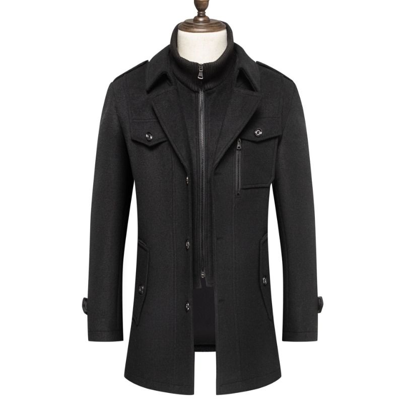 GIOIO - Abrigo Hombre Lana Doble Cuello Cremallera Vertical Urbano Elegante