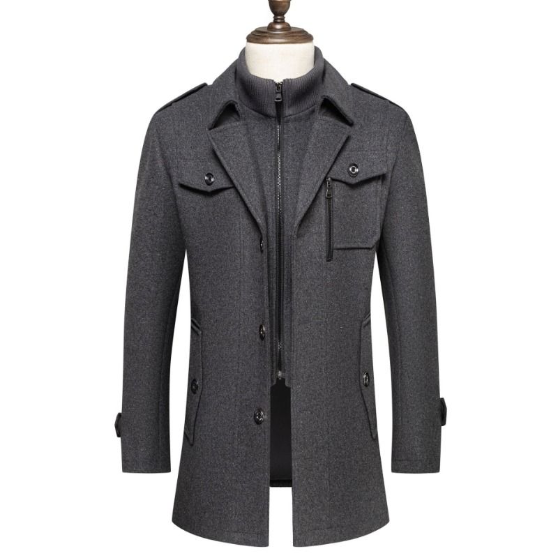 GIOIO - Abrigo Hombre Lana Doble Cuello Cremallera Vertical Urbano Elegante