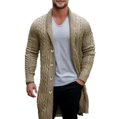 GIOIO - Cárdigan Hombre Punto Cable Medio Largo Urbano Premium Lana Tejido​